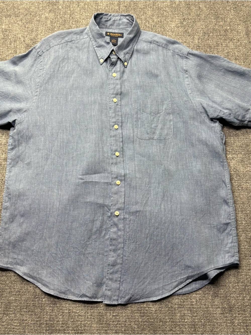 Brooks Brothers Shirt Mens XL Blue 100% Irish Linen Button Down Short Sleeve VTG